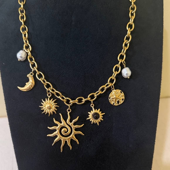 Celestial Titanium Steel Gold Charm Women’s Necklace - Picture 7 of 7